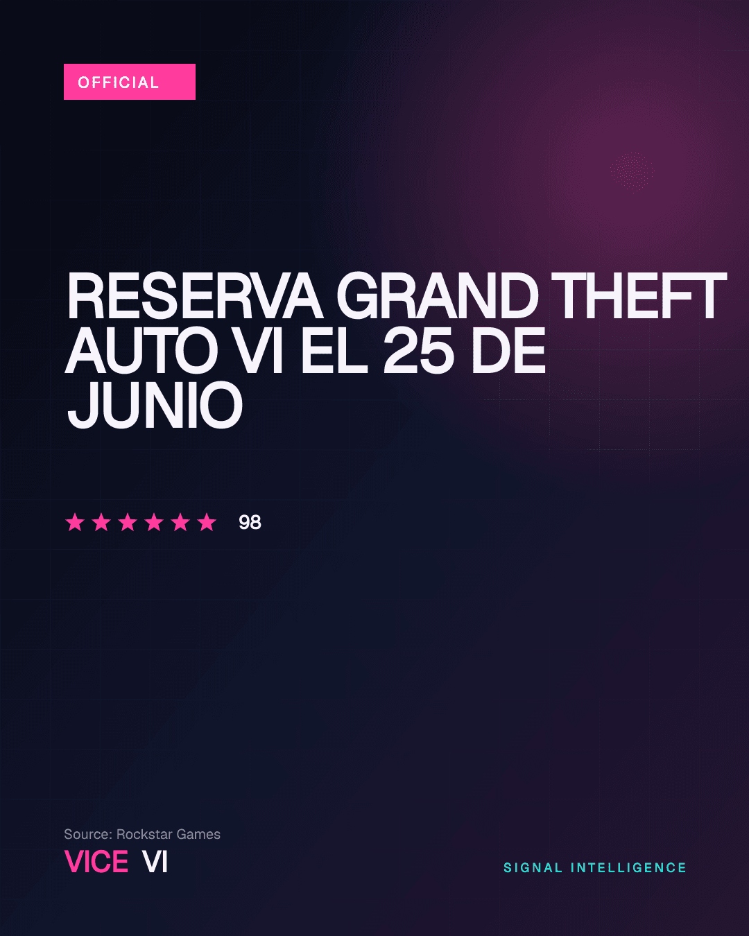 Reserva Grand Theft Auto VI el 25 de junio — visual editorial de VICE VI