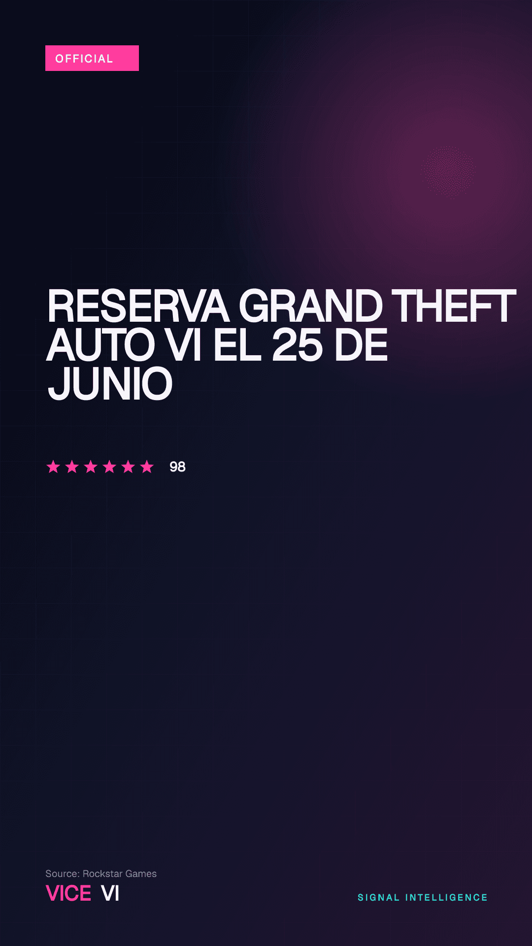 Reserva Grand Theft Auto VI el 25 de junio — visual editorial de VICE VI