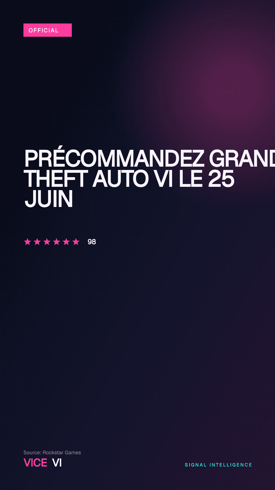 Précommandez Grand Theft Auto VI le 25 juin — visuel éditorial VICE VI