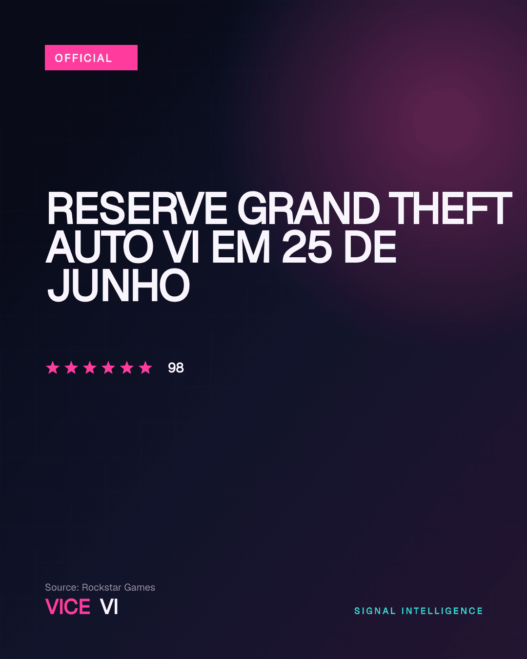 Reserve Grand Theft Auto VI em 25 de junho — visual editorial da VICE VI
